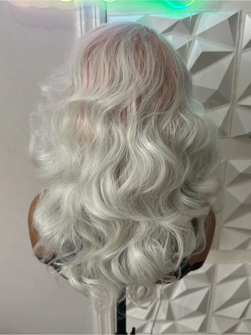 Title  16” Ombre Pink Root Curly Wavy 13x4 Lace Free Part Blend Wig